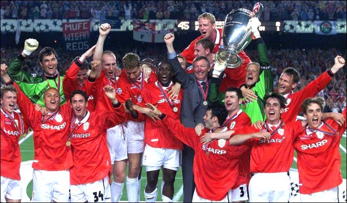 Manchester United - radość po wygraniu finału Ligi Mistrzów w 1999r.