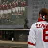 Young Edwards fan looks on at Old Trafford banner
